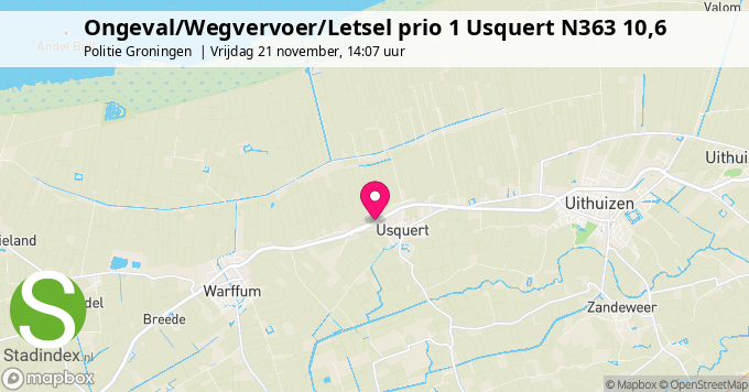 Ongeval/Wegvervoer/Letsel prio 1 Usquert N363 10,6