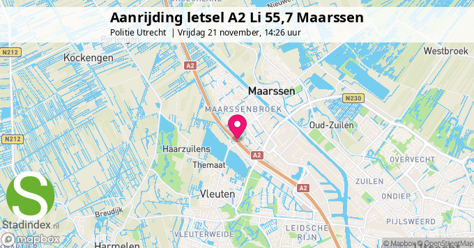 Aanrijding letsel A2 Li 55,7 Maarssen