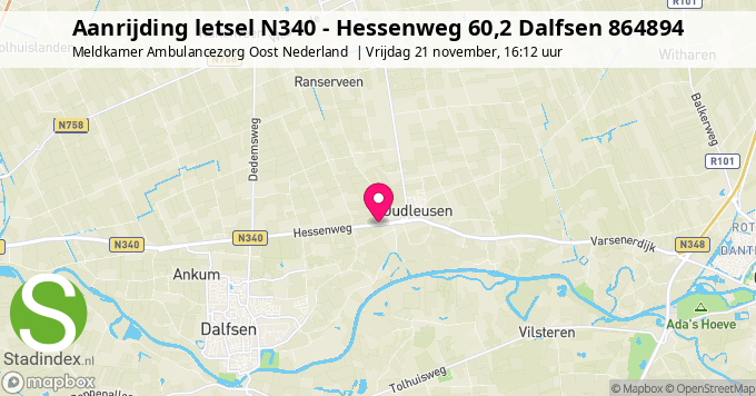 Aanrijding letsel N340 - Hessenweg 60,2 Dalfsen 864894