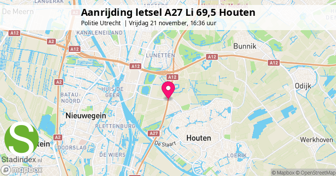 Aanrijding letsel A27 Li 69,5 Houten