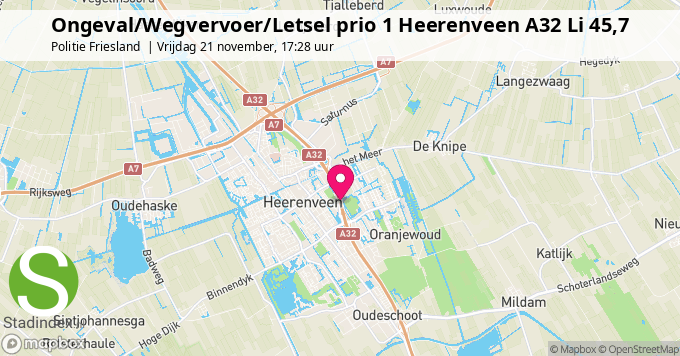 Ongeval/Wegvervoer/Letsel prio 1 Heerenveen A32 Li 45,7