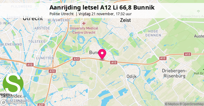 Aanrijding letsel A12 Li 66,8 Bunnik