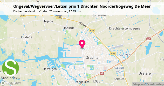 Ongeval/Wegvervoer/Letsel prio 1 Drachten Noorderhogeweg De Meer