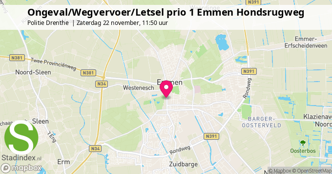 Ongeval/Wegvervoer/Letsel prio 1 Emmen Hondsrugweg