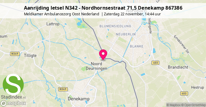 Aanrijding letsel N342 - Nordhornsestraat 71,5 Denekamp 867386