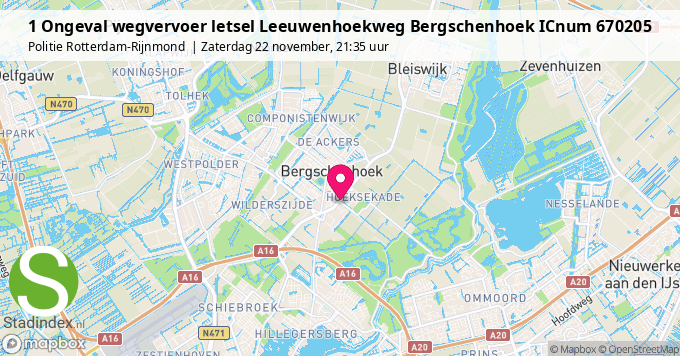 1 Ongeval wegvervoer letsel Leeuwenhoekweg Bergschenhoek ICnum 670205