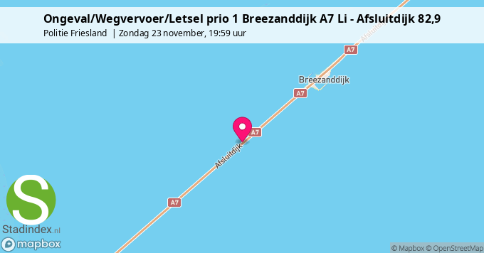 Ongeval/Wegvervoer/Letsel prio 1 Breezanddijk A7 Li - Afsluitdijk 82,9