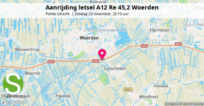 Aanrijding letsel A12 Re 45,2 Woerden