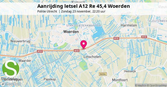 Aanrijding letsel A12 Re 45,4 Woerden