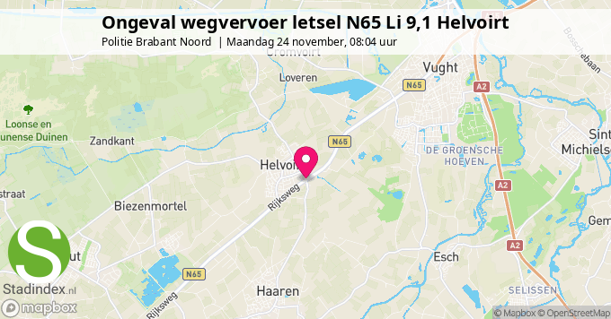 Ongeval wegvervoer letsel N65 Li 9,1 Helvoirt