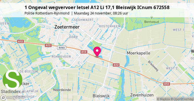 1 Ongeval wegvervoer letsel A12 Li 17,1 Bleiswijk ICnum 672558