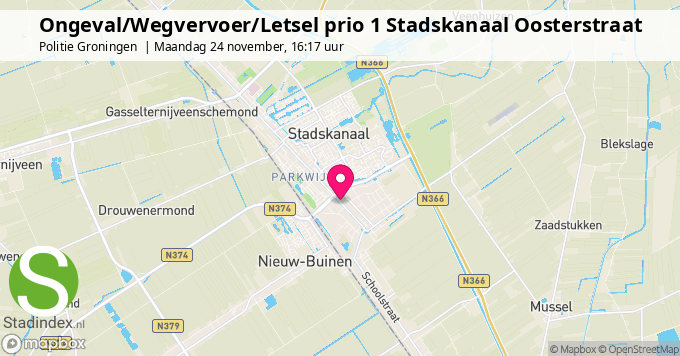 Ongeval/Wegvervoer/Letsel prio 1 Stadskanaal Oosterstraat