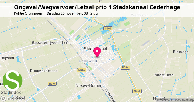 Ongeval/Wegvervoer/Letsel prio 1 Stadskanaal Cederhage