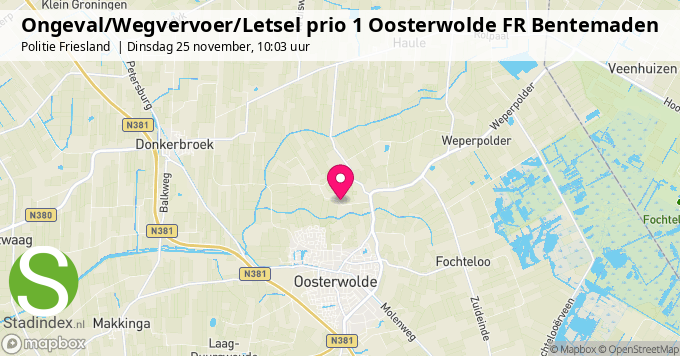 Ongeval/Wegvervoer/Letsel prio 1 Oosterwolde FR Bentemaden