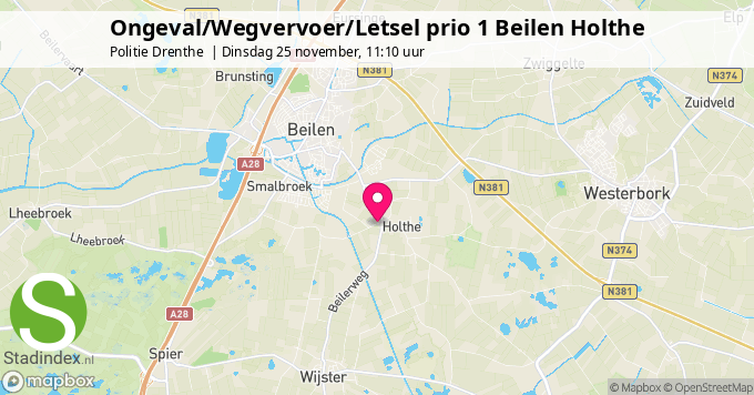 Ongeval/Wegvervoer/Letsel prio 1 Beilen Holthe