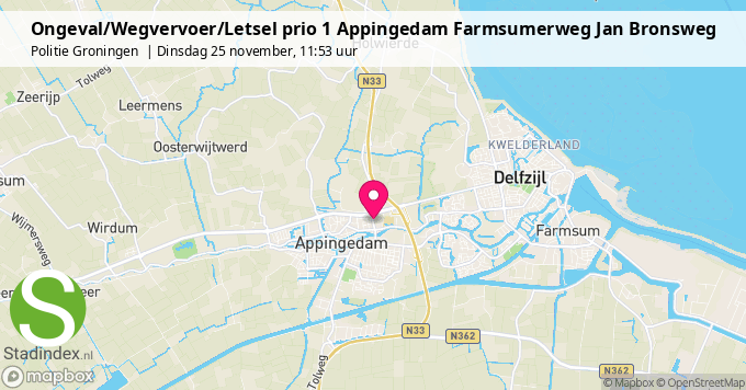Ongeval/Wegvervoer/Letsel prio 1 Appingedam Farmsumerweg Jan Bronsweg