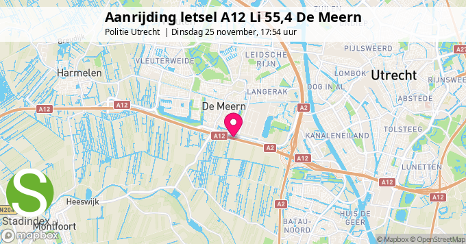 Aanrijding letsel A12 Li 55,4 De Meern