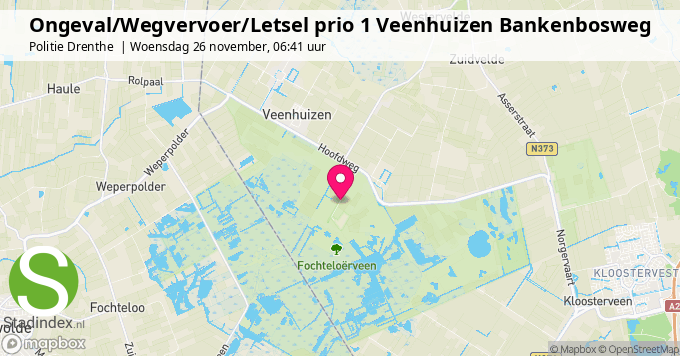 Ongeval/Wegvervoer/Letsel prio 1 Veenhuizen Bankenbosweg