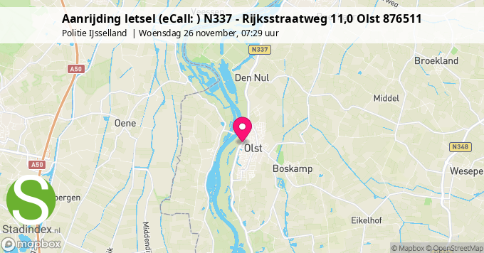 Aanrijding letsel (eCall: ) N337 - Rijksstraatweg 11,0 Olst 876511