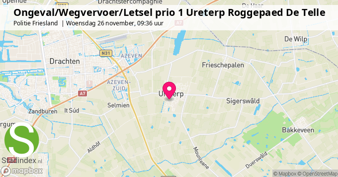 Ongeval/Wegvervoer/Letsel prio 1 Ureterp Roggepaed De Telle