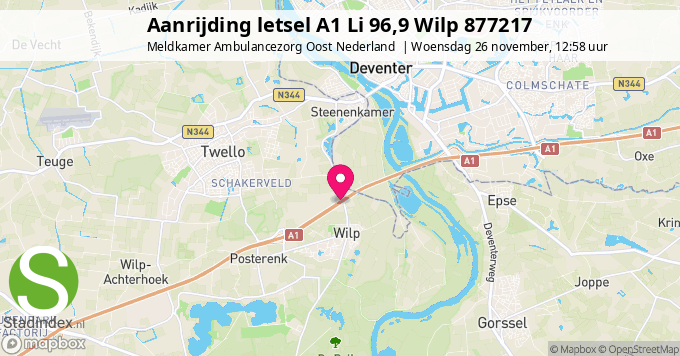 Aanrijding letsel A1 Li 96,9 Wilp 877217