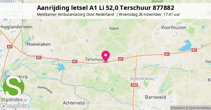 Aanrijding letsel A1 Li 52,0 Terschuur 877882