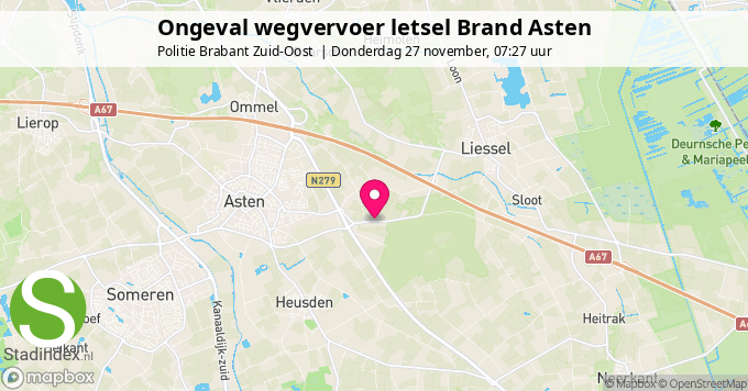 Ongeval wegvervoer letsel Brand Asten