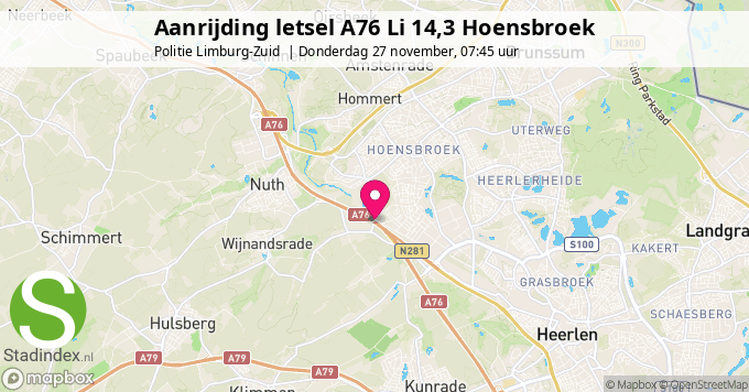 Aanrijding letsel A76 Li 14,3 Hoensbroek
