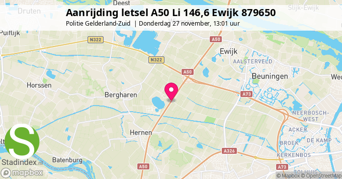 Aanrijding letsel A50 Li 146,6 Ewijk 879650