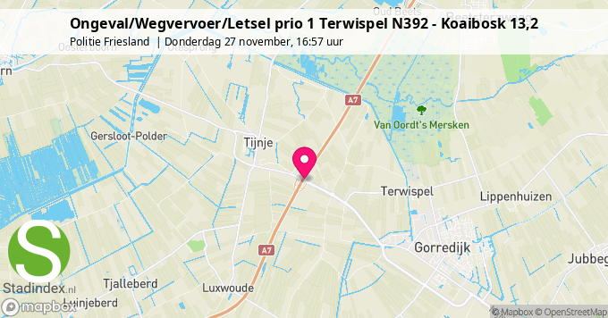 Ongeval/Wegvervoer/Letsel prio 1 Terwispel N392 - Koaibosk 13,2