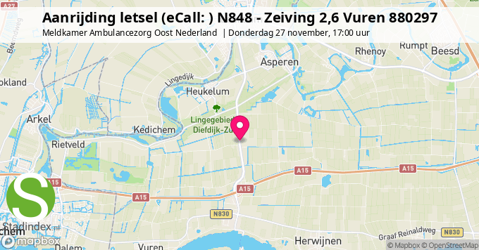 Aanrijding letsel (eCall: ) N848 - Zeiving 2,6 Vuren 880297
