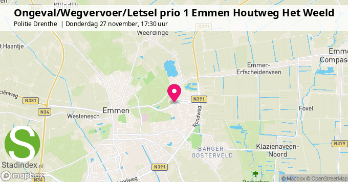 Ongeval/Wegvervoer/Letsel prio 1 Emmen Houtweg Het Weeld