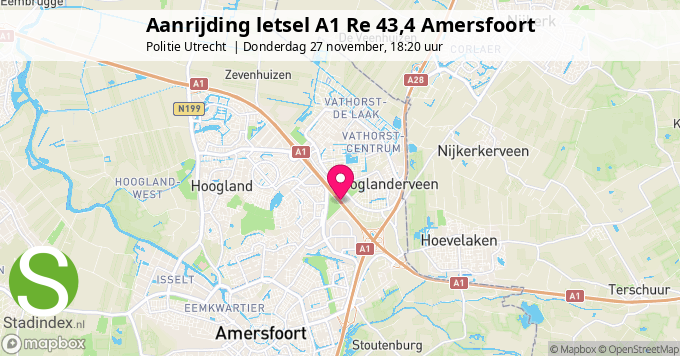 Aanrijding letsel A1 Re 43,4 Amersfoort