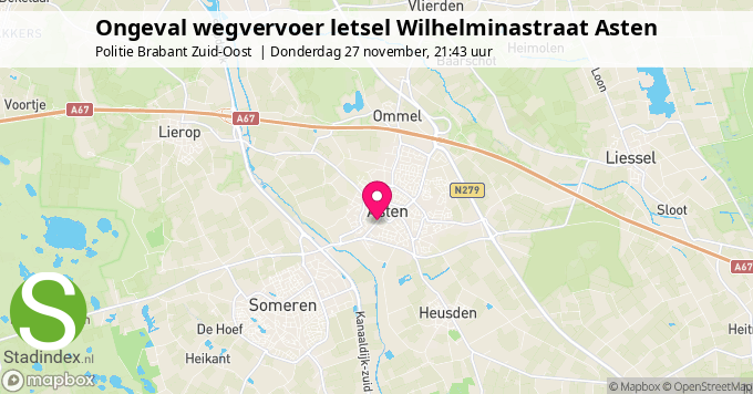 Ongeval wegvervoer letsel Wilhelminastraat Asten