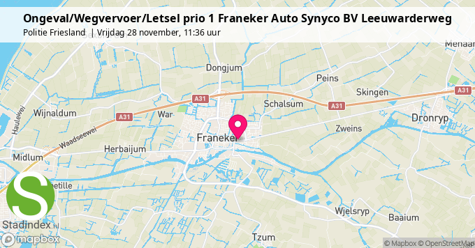 Ongeval/Wegvervoer/Letsel prio 1 Franeker Auto Synyco BV Leeuwarderweg