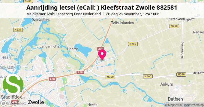 Aanrijding letsel (eCall: ) Kleefstraat Zwolle 882581