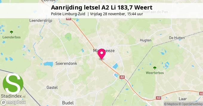 Aanrijding letsel A2 Li 183,7 Weert