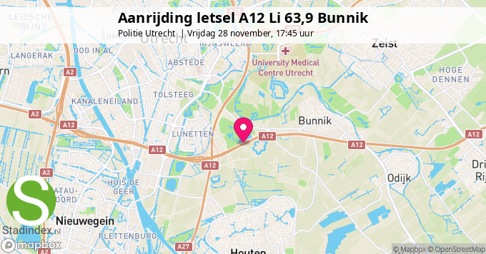Aanrijding letsel A12 Li 63,9 Bunnik