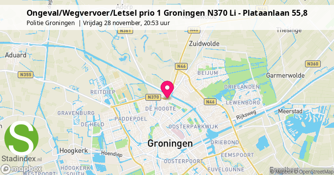 Ongeval/Wegvervoer/Letsel prio 1 Groningen N370 Li - Plataanlaan 55,8