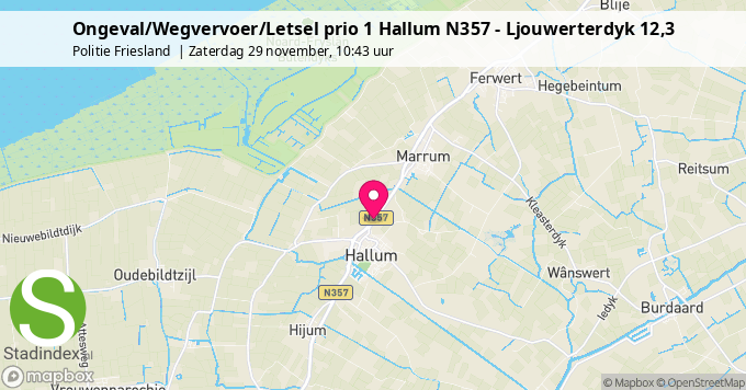 Ongeval/Wegvervoer/Letsel prio 1 Hallum N357 - Ljouwerterdyk 12,3