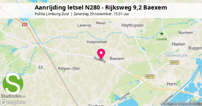 Aanrijding letsel N280 - Rijksweg 9,2 Baexem