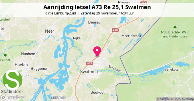 Aanrijding letsel A73 Re 25,1 Swalmen