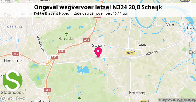 Ongeval wegvervoer letsel N324 20,0 Schaijk