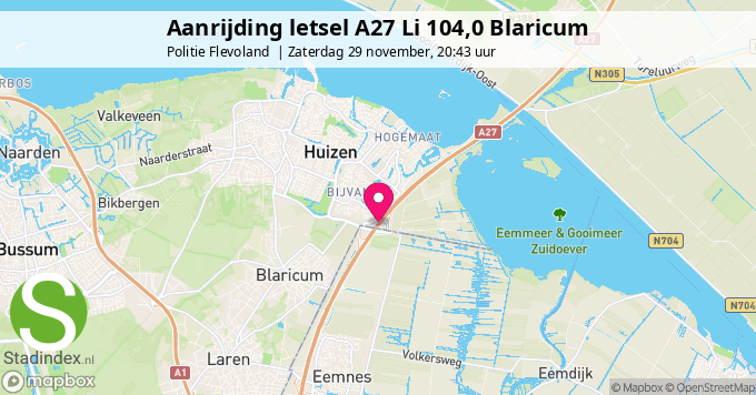 Aanrijding letsel A27 Li 104,0 Blaricum