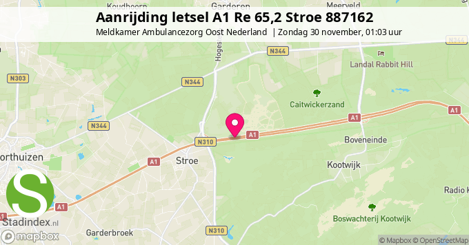 Aanrijding letsel A1 Re 65,2 Stroe 887162