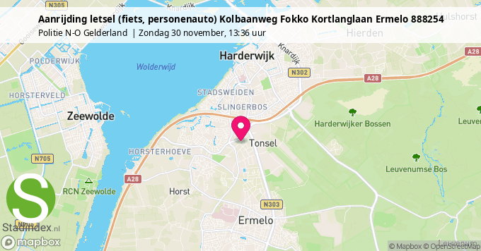 Aanrijding letsel (fiets, personenauto) Kolbaanweg Fokko Kortlanglaan Ermelo 888254