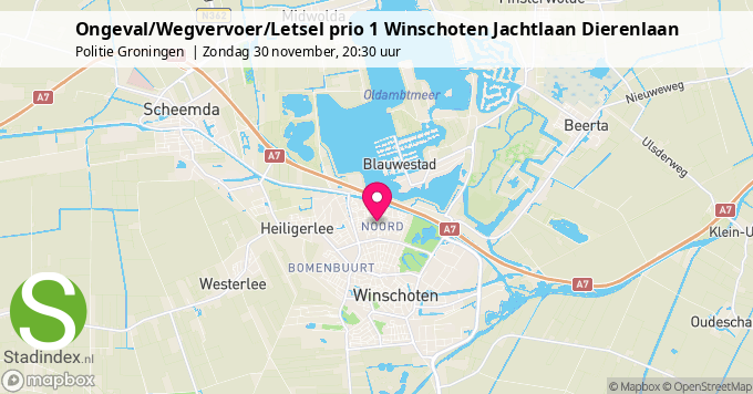 Ongeval/Wegvervoer/Letsel prio 1 Winschoten Jachtlaan Dierenlaan