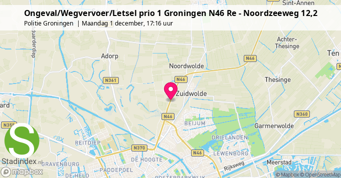 Ongeval/Wegvervoer/Letsel prio 1 Groningen N46 Re - Noordzeeweg 12,2