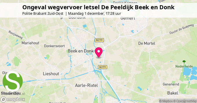 Ongeval wegvervoer letsel De Peeldijk Beek en Donk