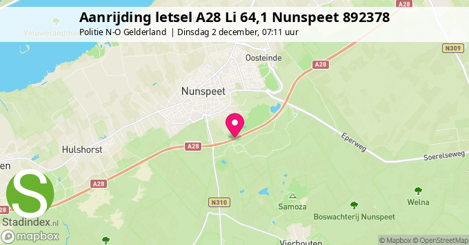 Aanrijding letsel A28 Li 64,1 Nunspeet 892378